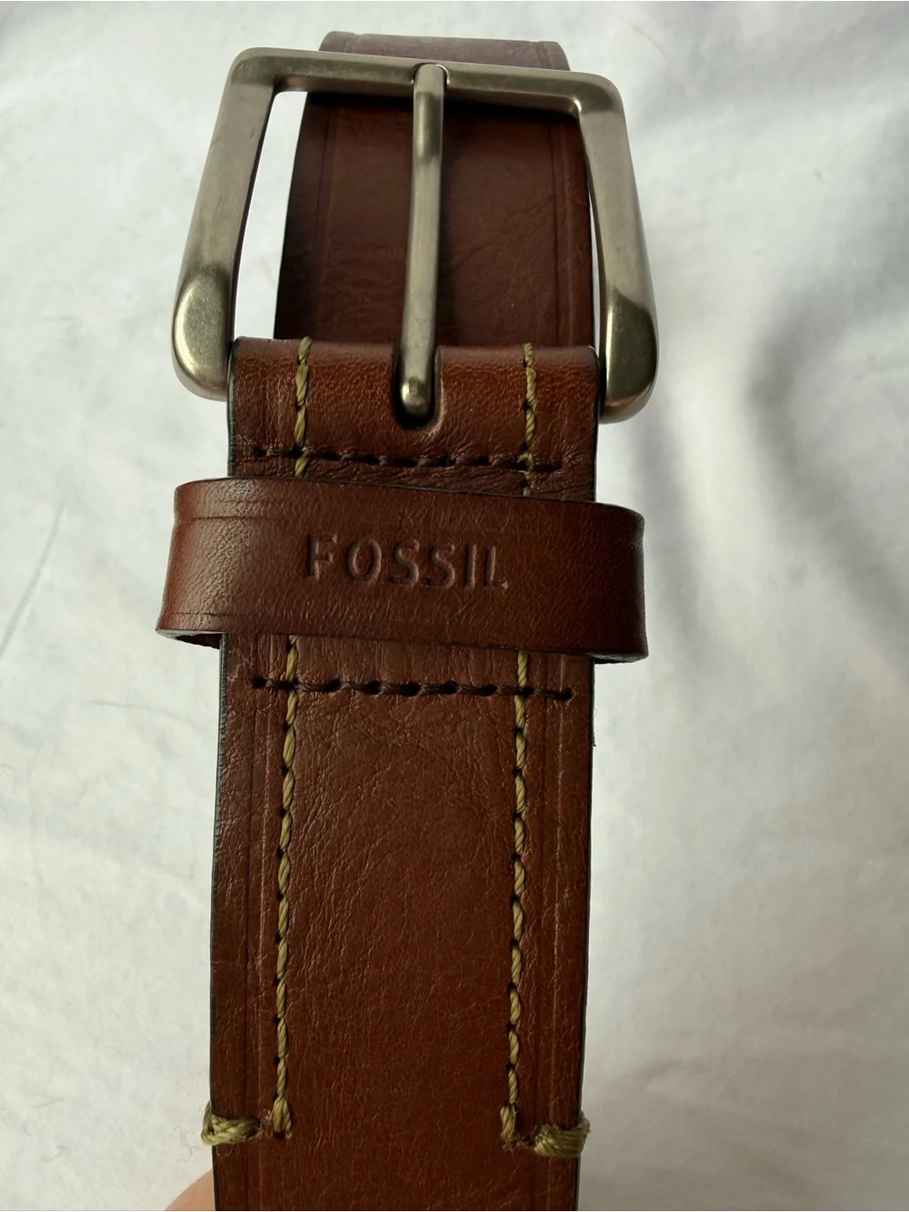 Fossil Deep Brown Genuine Leather Belt with Silver Accents